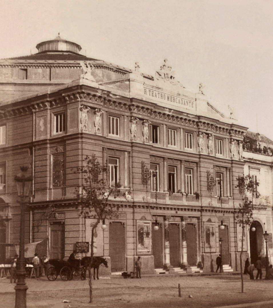 Napoli - Piazza Municipio - Il Teatro Mercadante già Teatro del Fondo, foto fine '800.
